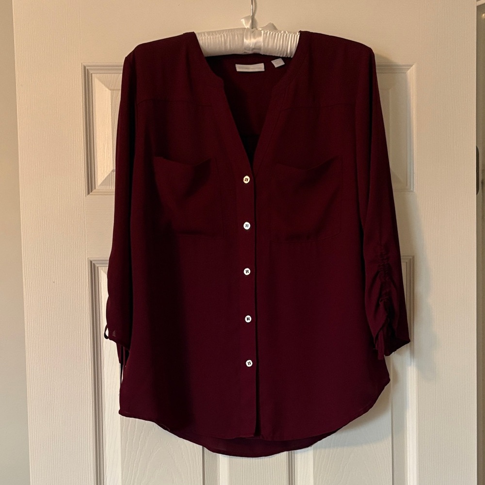 New York & Company Burgundy Button-Down Blouse